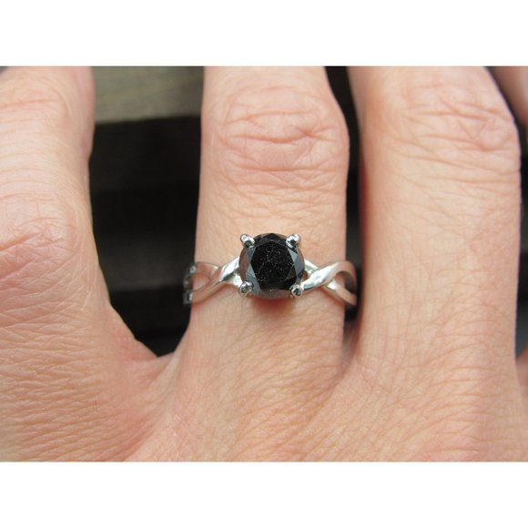 Jewelry - Size 7.75 Sterling Silver Rough Cut Black Diamond Custom Made Band Ring